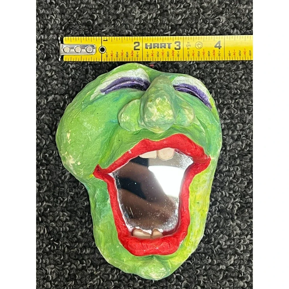 Funny Whimsical Face Studio Folk Art Pottery Wall Mirror w/ Teeth